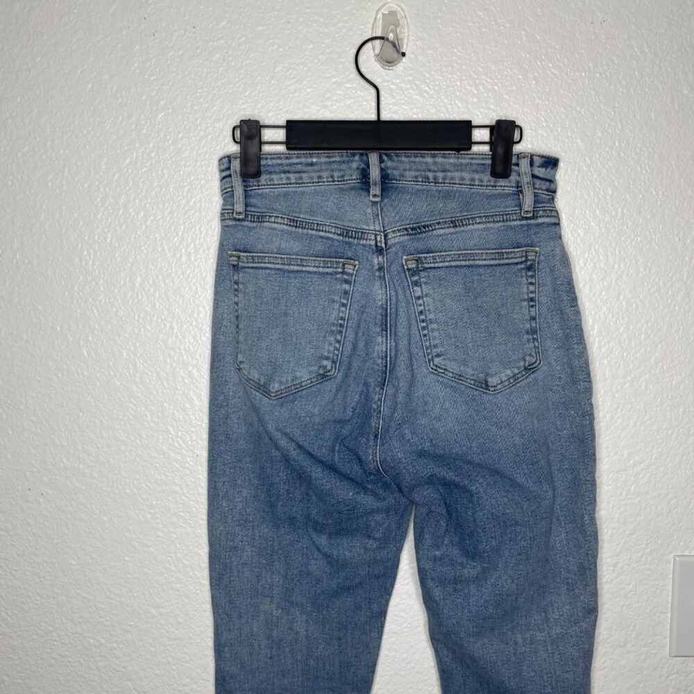Loft Curvy High Waist Skinny Ankle Jeans Blue Distressed Raw Hem Size 25 0 - Picture 15 of 15